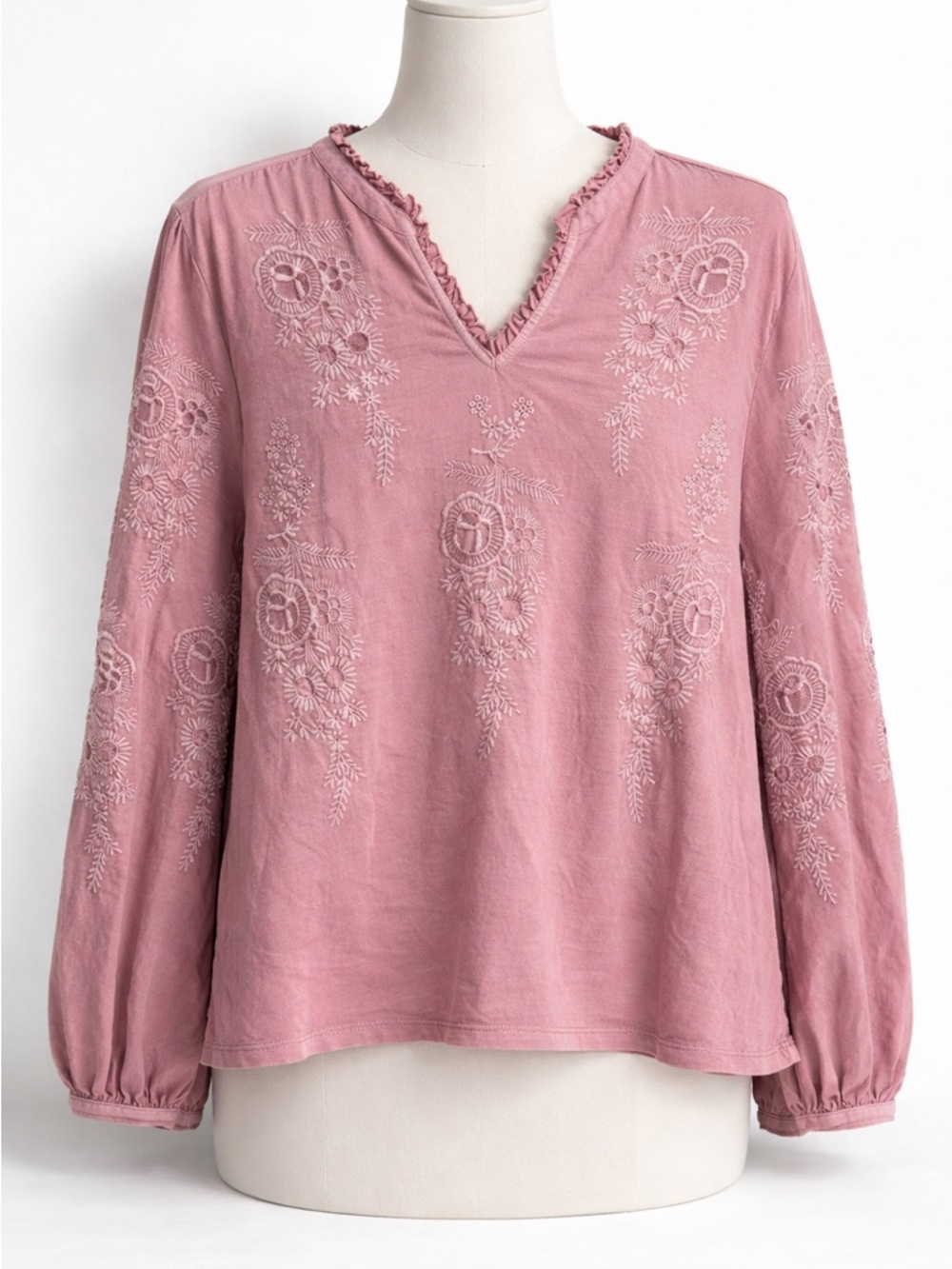 Soft Surroundings XL Pink Embroidered Boho Top Long Sleeve Flowy